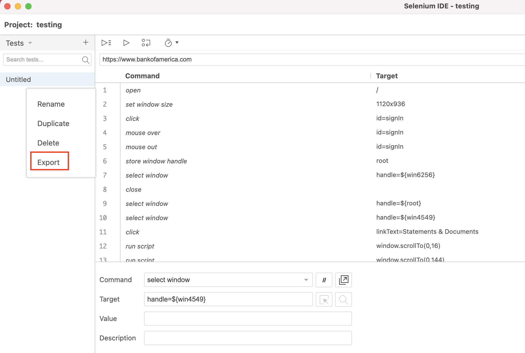 selenium-ide-menu-export